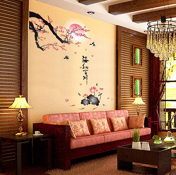 Decal Dán Tường Tranh Cành Đào Thư Pháp DH062
