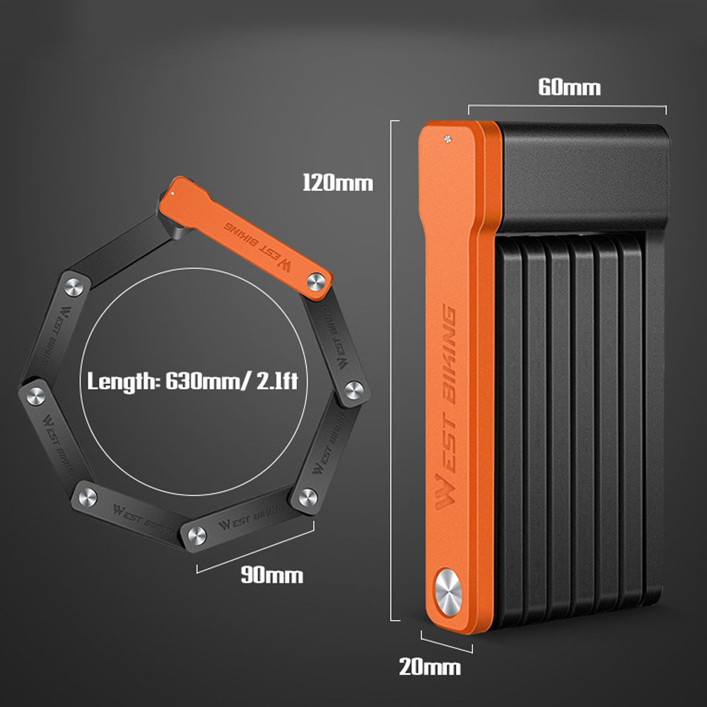 Khóa xe đạp gấp gọn chống trộm WEST BIKING khóa xích bảo vệ an toàn hạng nặng với 3 chìa khóa cho xe đạp & xe tay ga