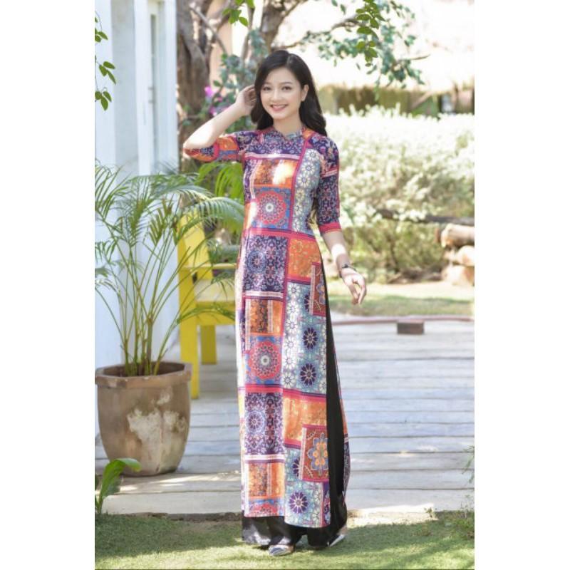 SET ÁO DÀI LỤA HOẠ TIẾT HOA VĂN CAO CẤP