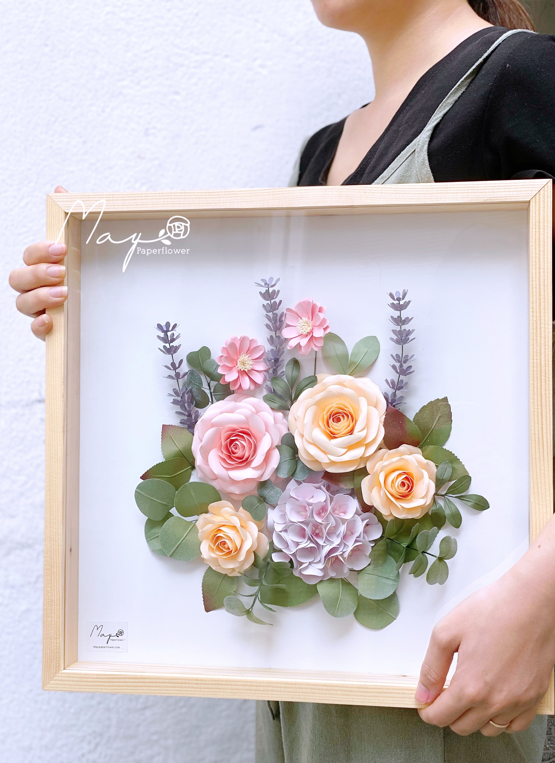 Tranh hoa giấy handmade trang trí cao cấp SNAPSHOT Giverny 40x40 cm - Maypaperflower Hoa giấy nghệ thuật