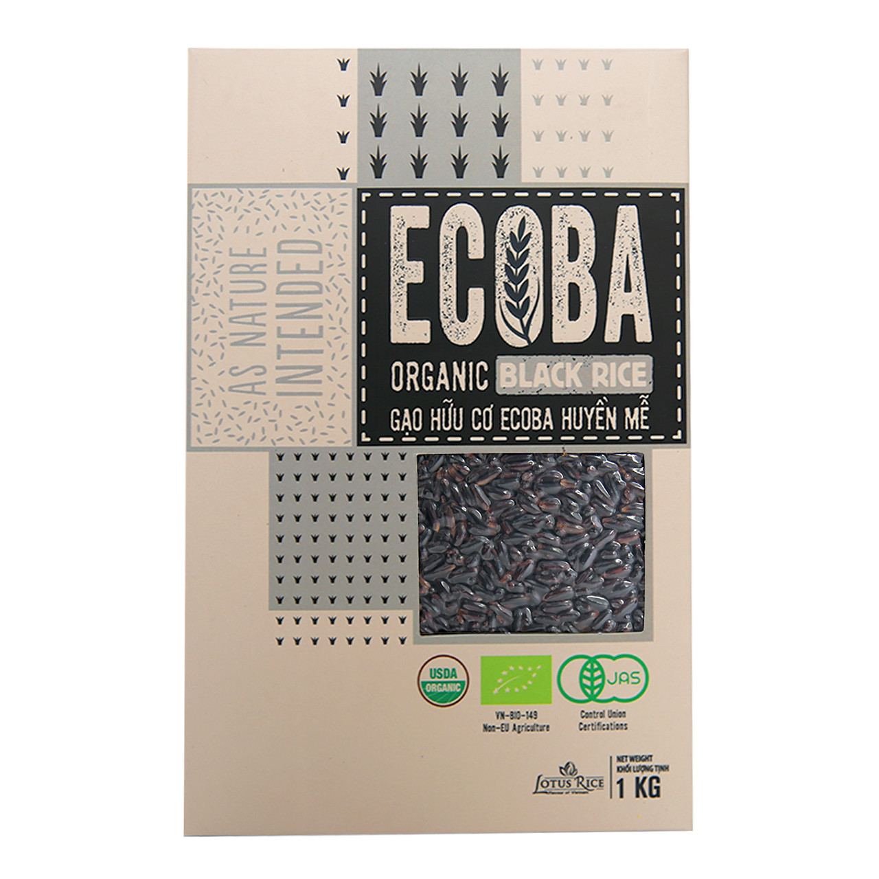 Combo 5 Gạo Lứt Hữu Cơ ECOBA Huyền Mễ Ecoba Organic Black Rice Cao Cấp Thơm Ngon Dẻo Ngọt Hỗ Trợ Giảm Cân Túi 1kg ORIMART