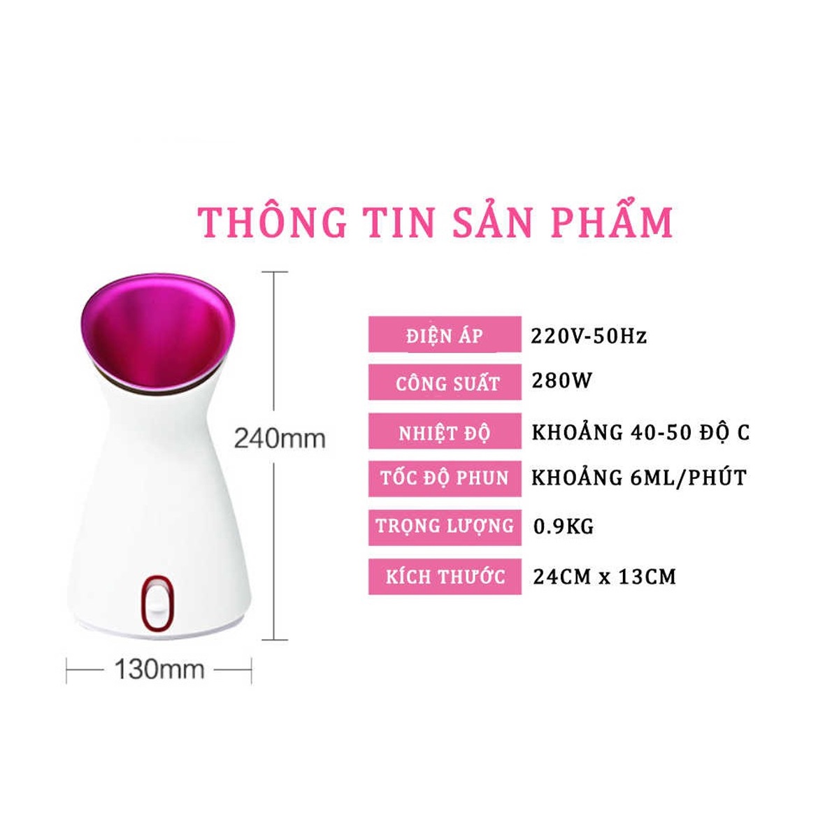 Máy Xông Hơi Mặt , Công Suất 280W, Thiết Kế Nhỏ Gọn, Dễ Sử Dụng, Phù Hợp Với Mọi Thành Viên Trong Gia Đình, Thân Máy Bằng Nhựa ABS Cao Cấp, Khay Đựng Nước Dung Tích 55ml