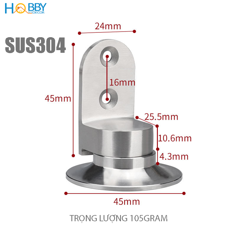 Bộ chặn cửa chống va đập nam châm hít dán sàn inox 304 Hobby Home Decor CC5 có keo dán và đinh ốc không rỉ sét