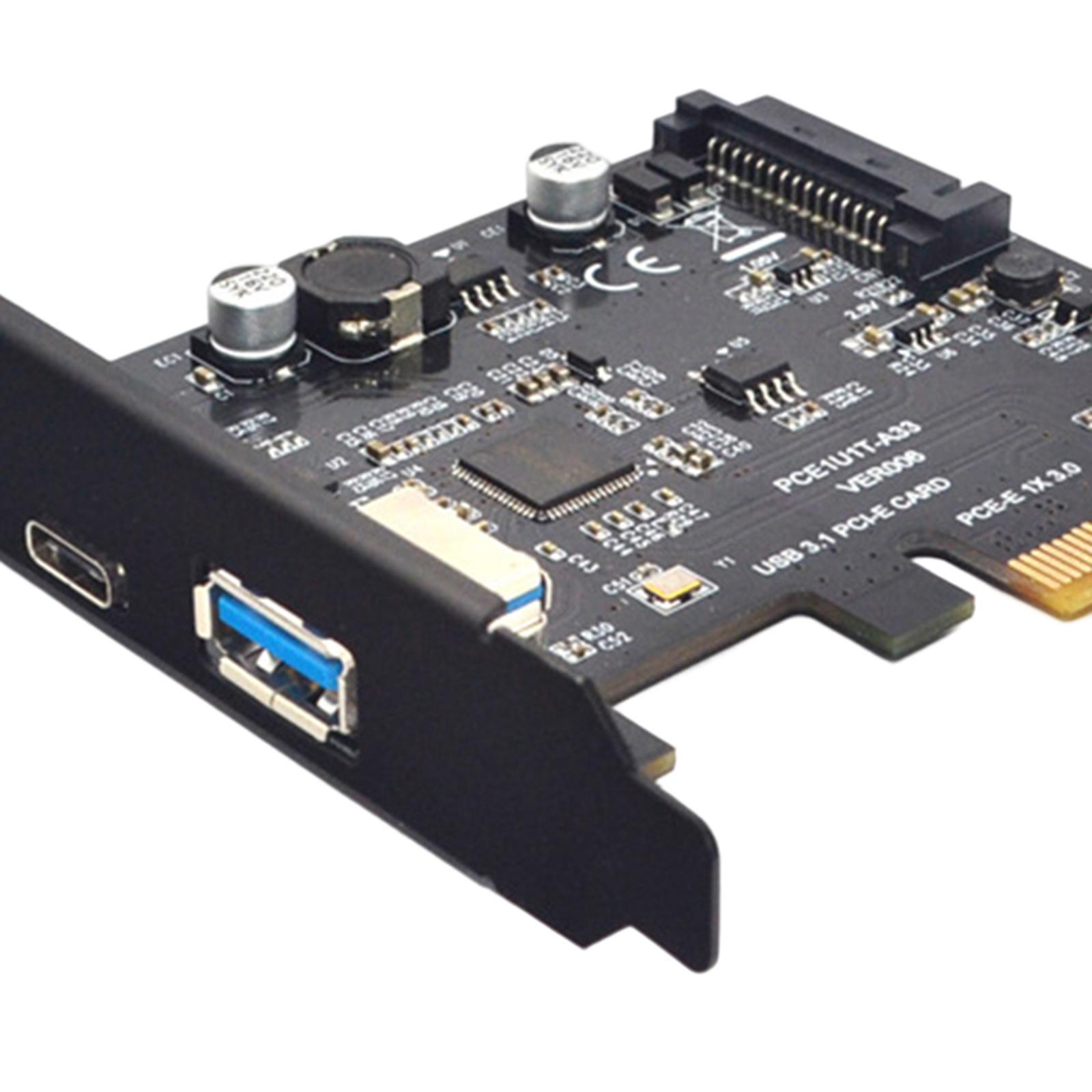 Pci-e to USB 3.1 10 Gbps USB A + USB C Expansion Card Components Easy to Install High Performance Adapter Card for Computer