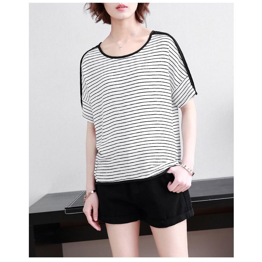 TK89-ÁO SỌC PHỐI VOAN TAY NGẮN S-6XL