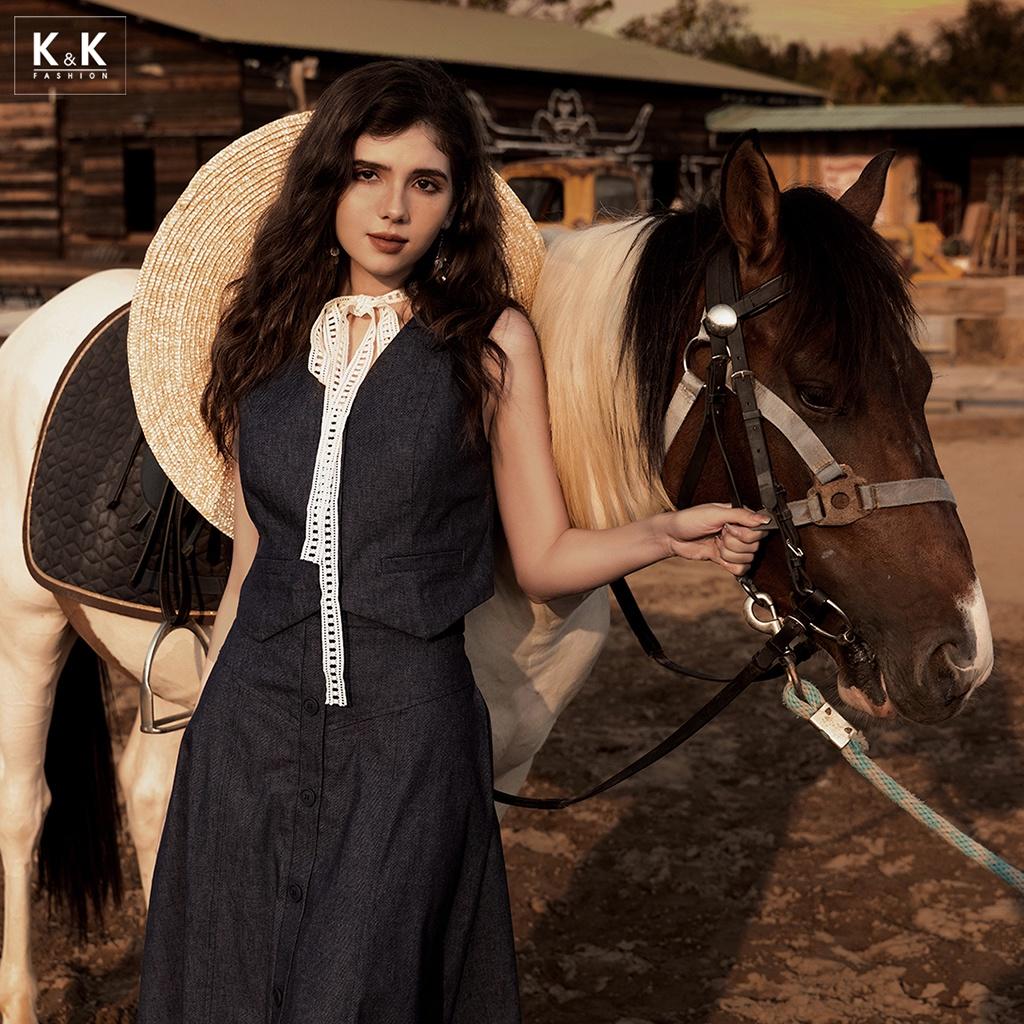 Áo Gile Nữ Croptop K&K Fashion ASM12-27 Chất Liệu Denim