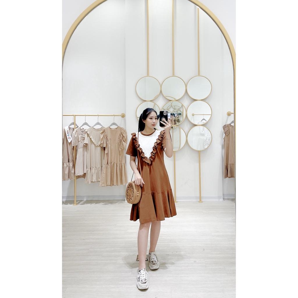 Váy suông phối bèo, ngực lưới ren, đầm xuông rộng đuôi cá 3 màu mã V159 - Michi's house
