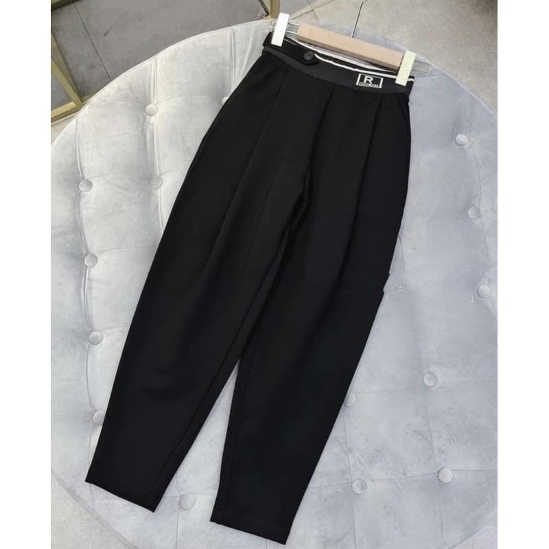 Quần baggy nữ phối cúc cạp chữ chất vải umi Hàn cao cấp