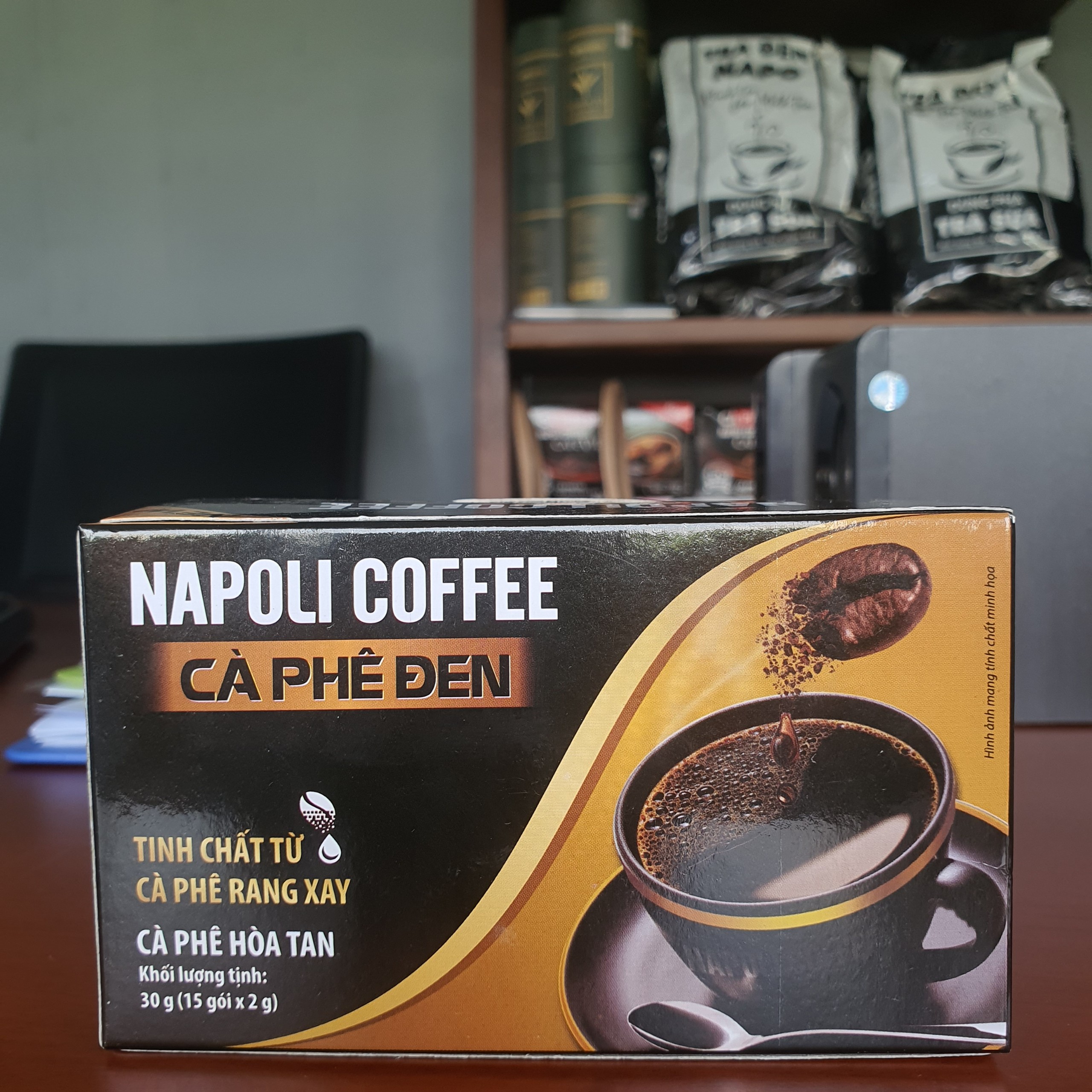 Cà phê đen hòa tan không đường Napoli Coffee (15 gói x 2g) - Cafe Arabica rang xay hạt sạch chua thanh hậu ngọt