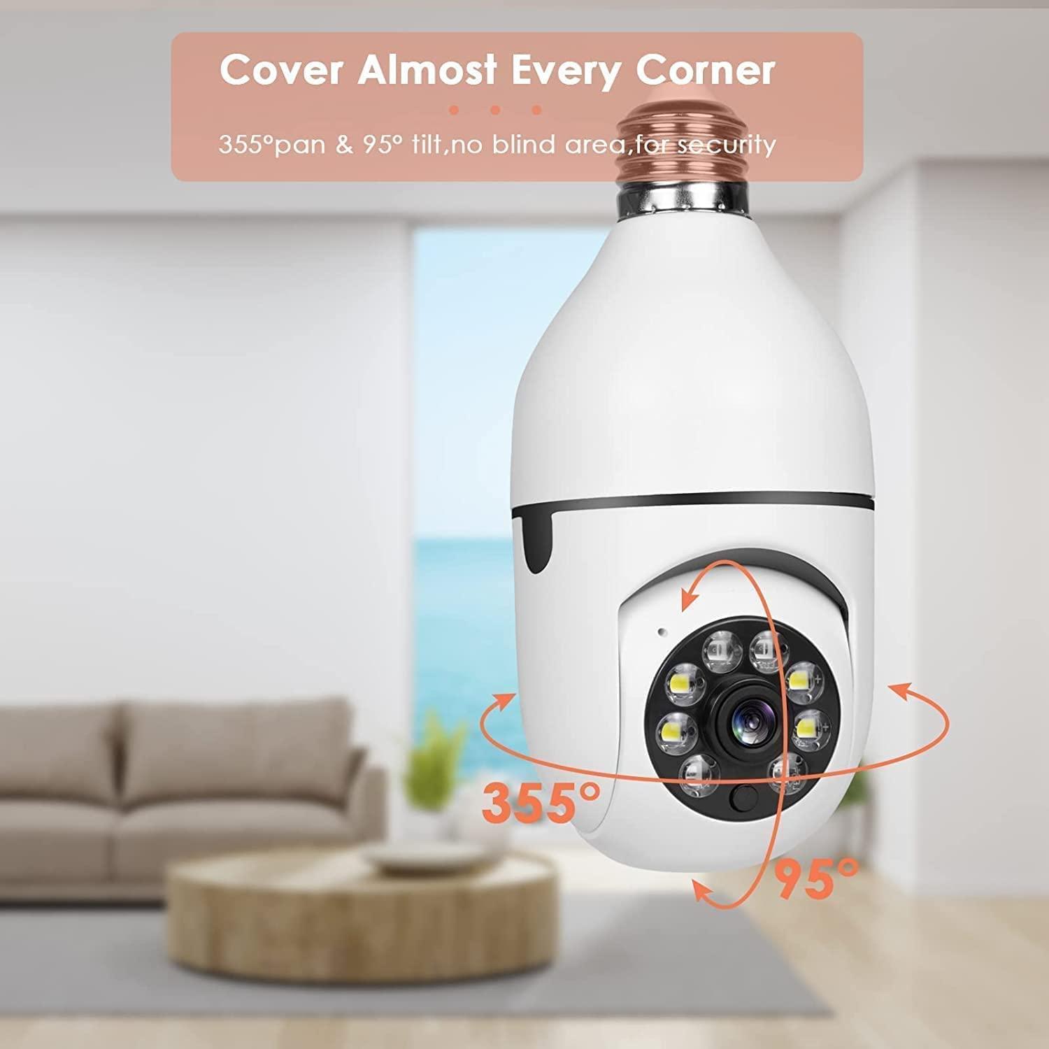 2 Camera An Ninh 360 Độ Không Dây Ngoài Trời, Camera Bóng Đèn WiFi, Camera Không Dây 1080P Cho An Ninh Gia Đình