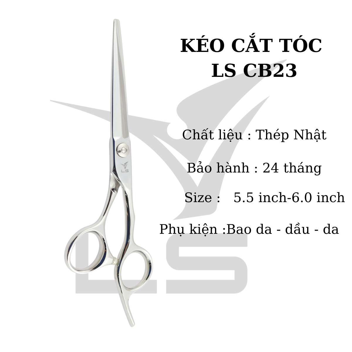 Kéo cắt tóc VLS CB23/6.0 lưỡi thẳng quai offset vênh đỡ ngón cố định - Hàng chính hãng