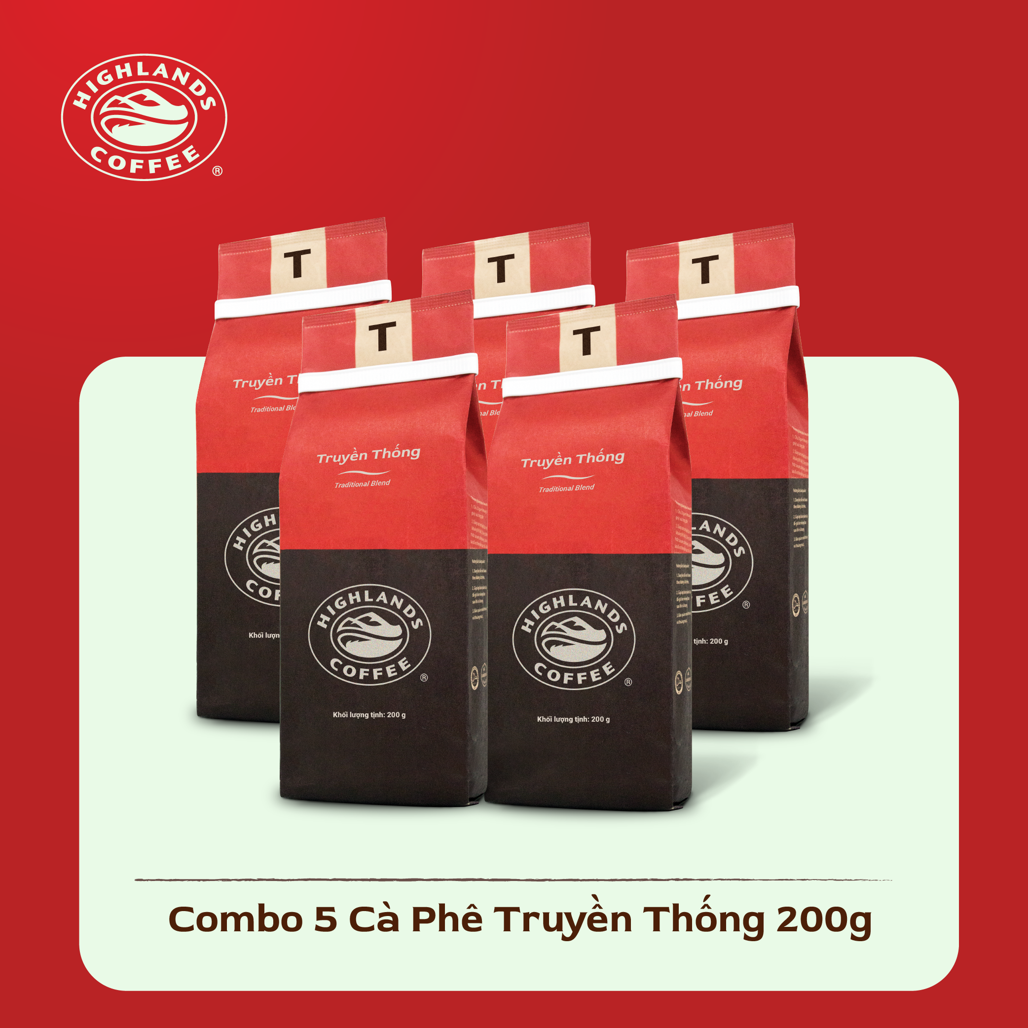 Combo 5 gói Cà Phê Rang Xay Truyền Thống Highlands Coffee (200g)
