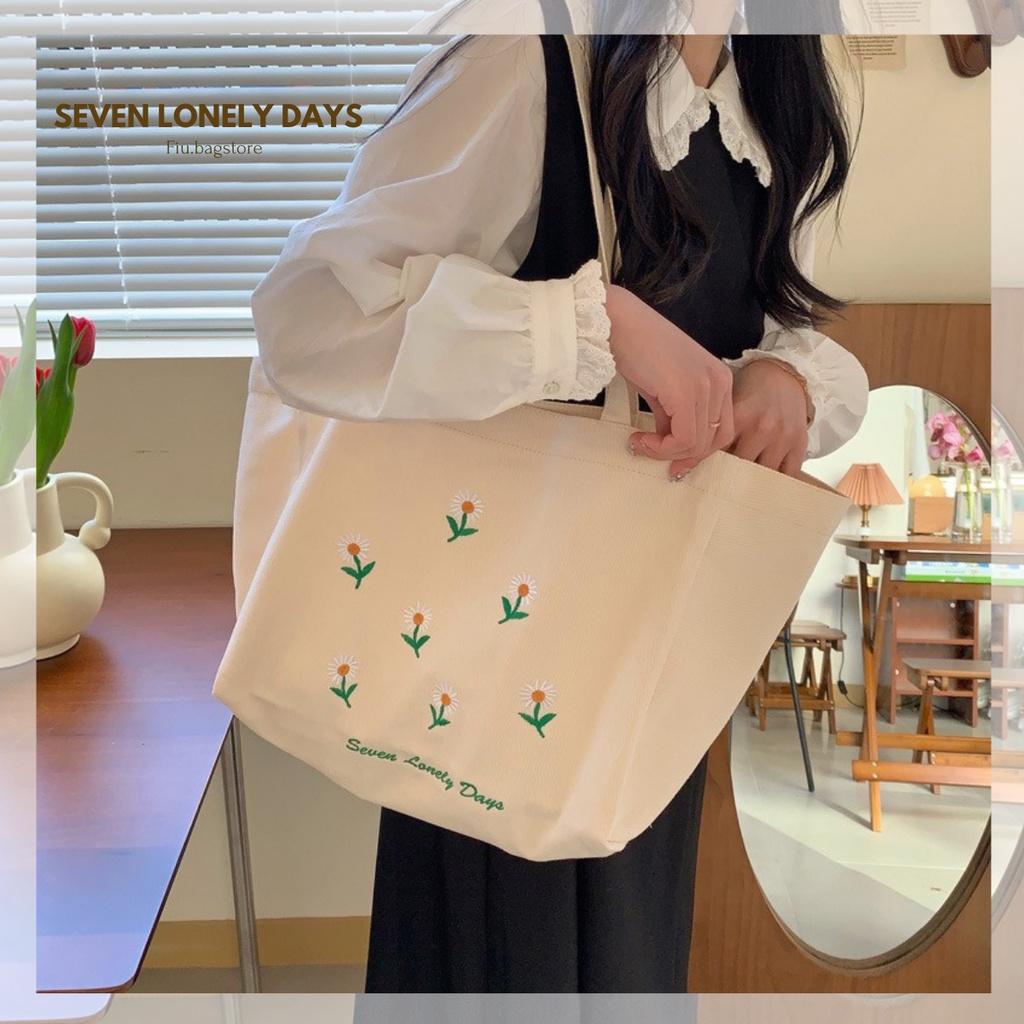 {NEW} Túi Tote Túi Vải Thêu Hoa Cúc Chất Canvas Siêu Dày Fiu.bagstore