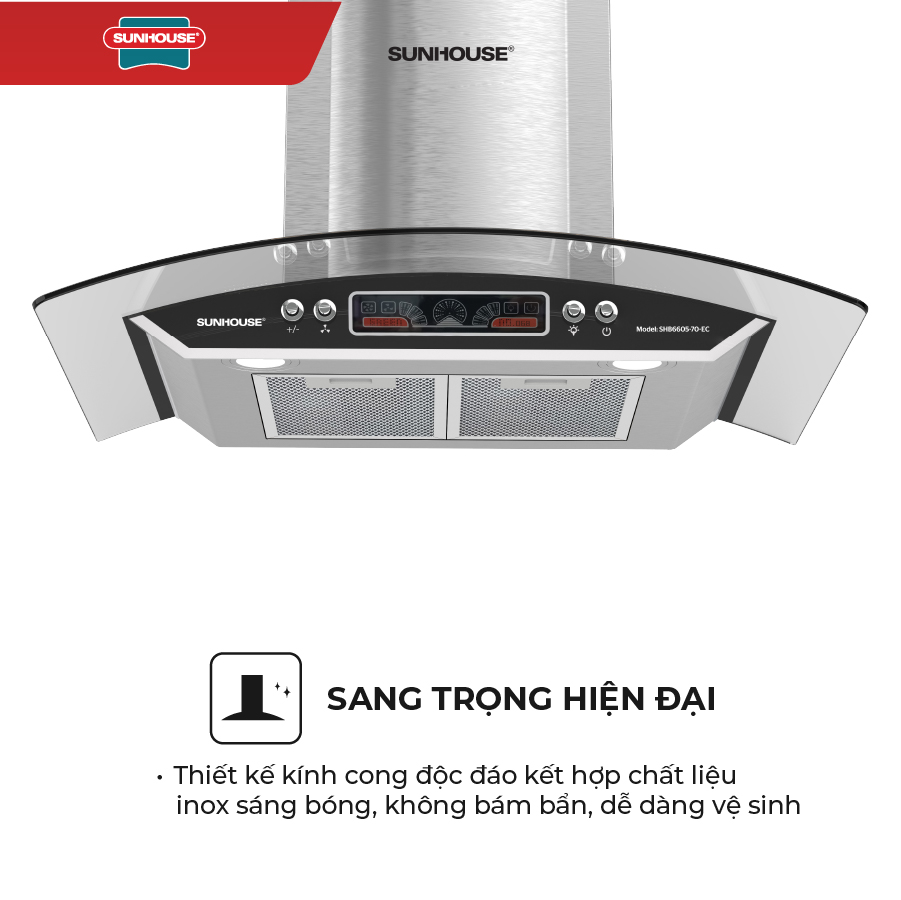 Máy hút mùi kính cong Sunhouse SHB6605-70-EC - Hàng chính hãng