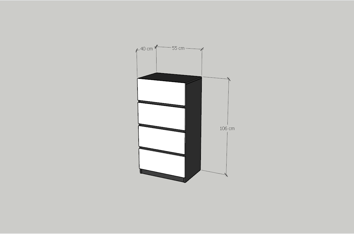 HAPPY FURNITURE , Tủ lưu trữ 4 ngăn kéo - KALA, THK_293 , 55cm x 40cm x 105cm DxRxC