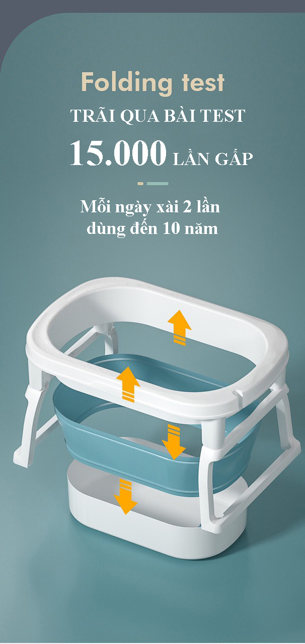 Thau tắm, bồn tắm, chậu tắm cho bé gấp gọn từ 0-10 tuổi, có 2 nấc, có rãnh cắm vòi sen tiện lợi cho bé