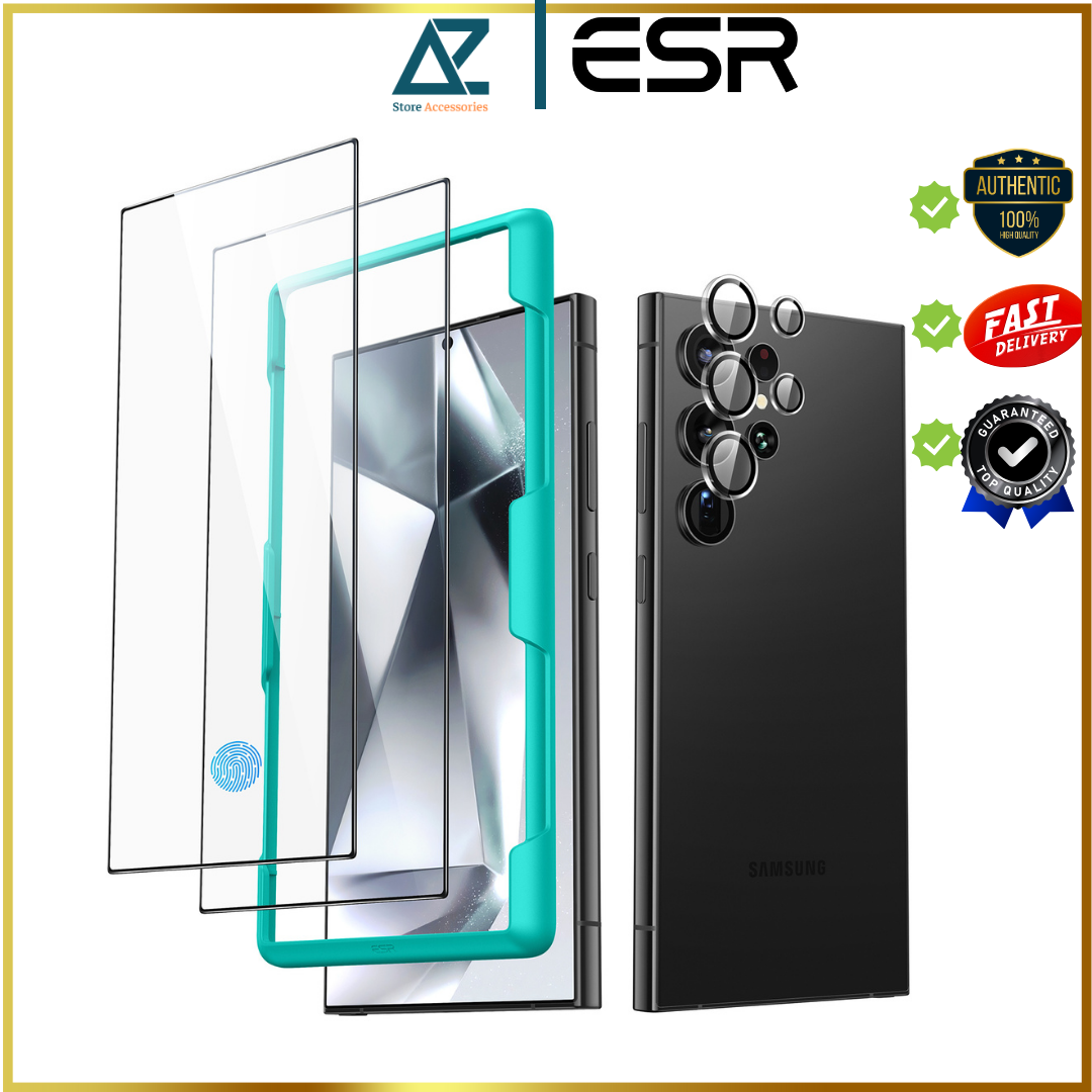 Bộ 2 Kính Cường Lực và Len Camera ESR Tempered-Glass Screen Protector cho Samsung Galaxy S24 Ultra, kèm khung dán_ Hàng chính hãng