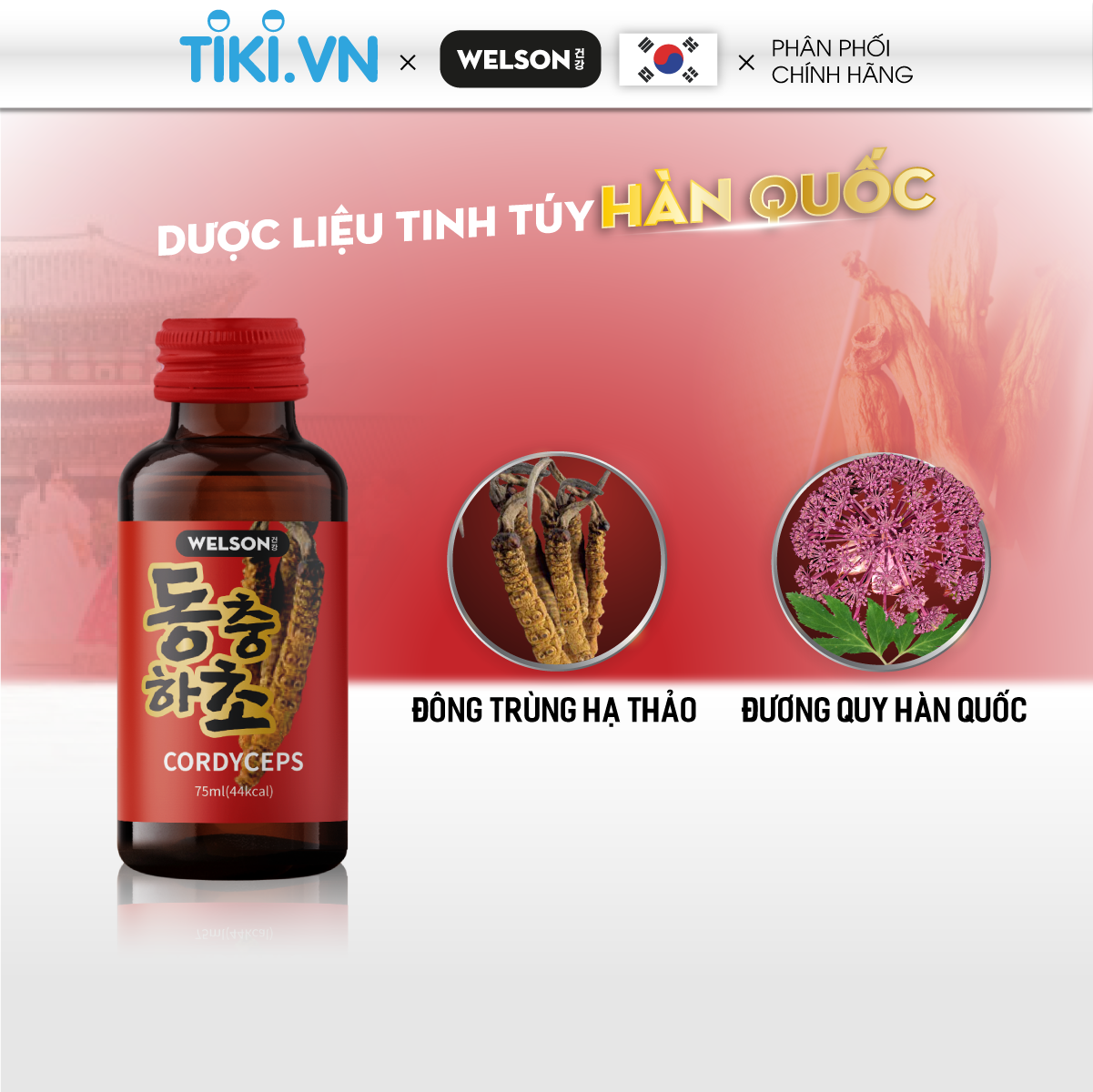 Combo 3 Hộp Nước đông trùng hạ thảo Hàn Quốc hỗ trợ tăng đề kháng Welson Cordyceps 3 x 10 chai x 75ml