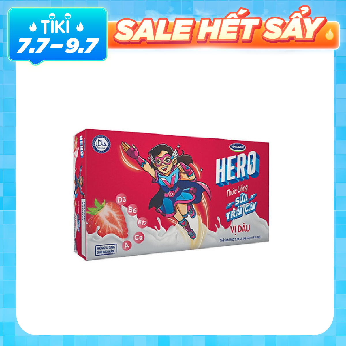 Thức uống sữa trái cây vị dâu Vinamilk Hero - Thùng 48 hộp 110ml