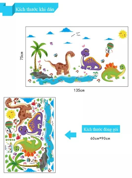 DECAL DÁN TƯỜNG KHỦNG LONG VÀ THƯỚC ĐO KHỈ ĐU CÂY XANH - HP416