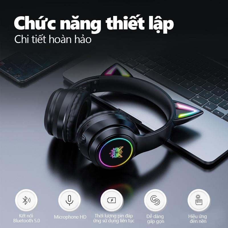 Tai nghe chơi game không dây Bluetooth tai mèo ONIKUMA B90 Đen với micrô có thể thu vào đèn RGB [Hàng chính hãng]