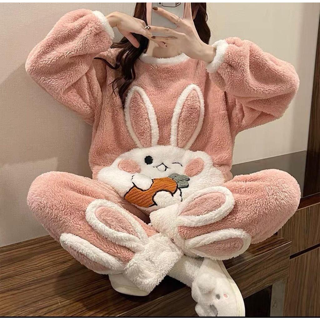 Bộ Đồ Ngủ Lông Pijama Quần Áo Mặc Ở Nhà Dài Tay Mùa Đông Mềm Mại Bộ Ngủ Mùa Đông Dày Dặn Ấm Áp