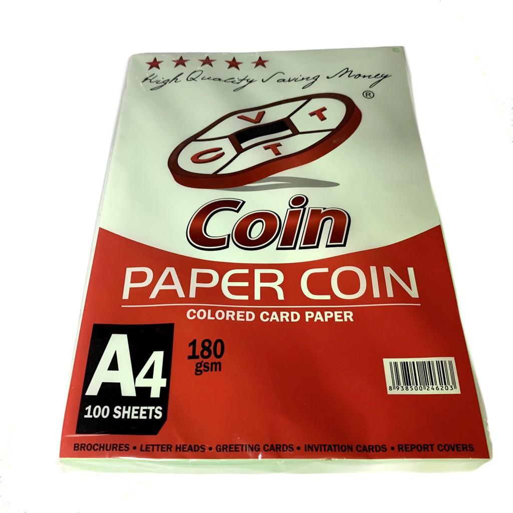 Giấy bìa màu A4 Coin 180gsm - xanh lá