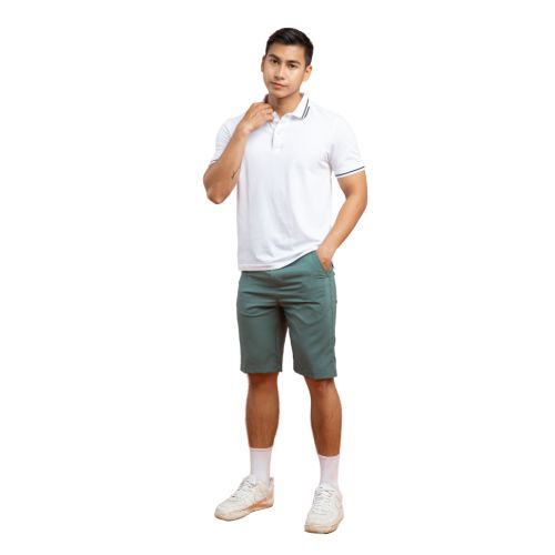 Quần short golf nam Simple &amp; Basic, co giãn 4 chiều, thoáng khí, thấm hút mồ hôi tốt, mau khô, màu kem