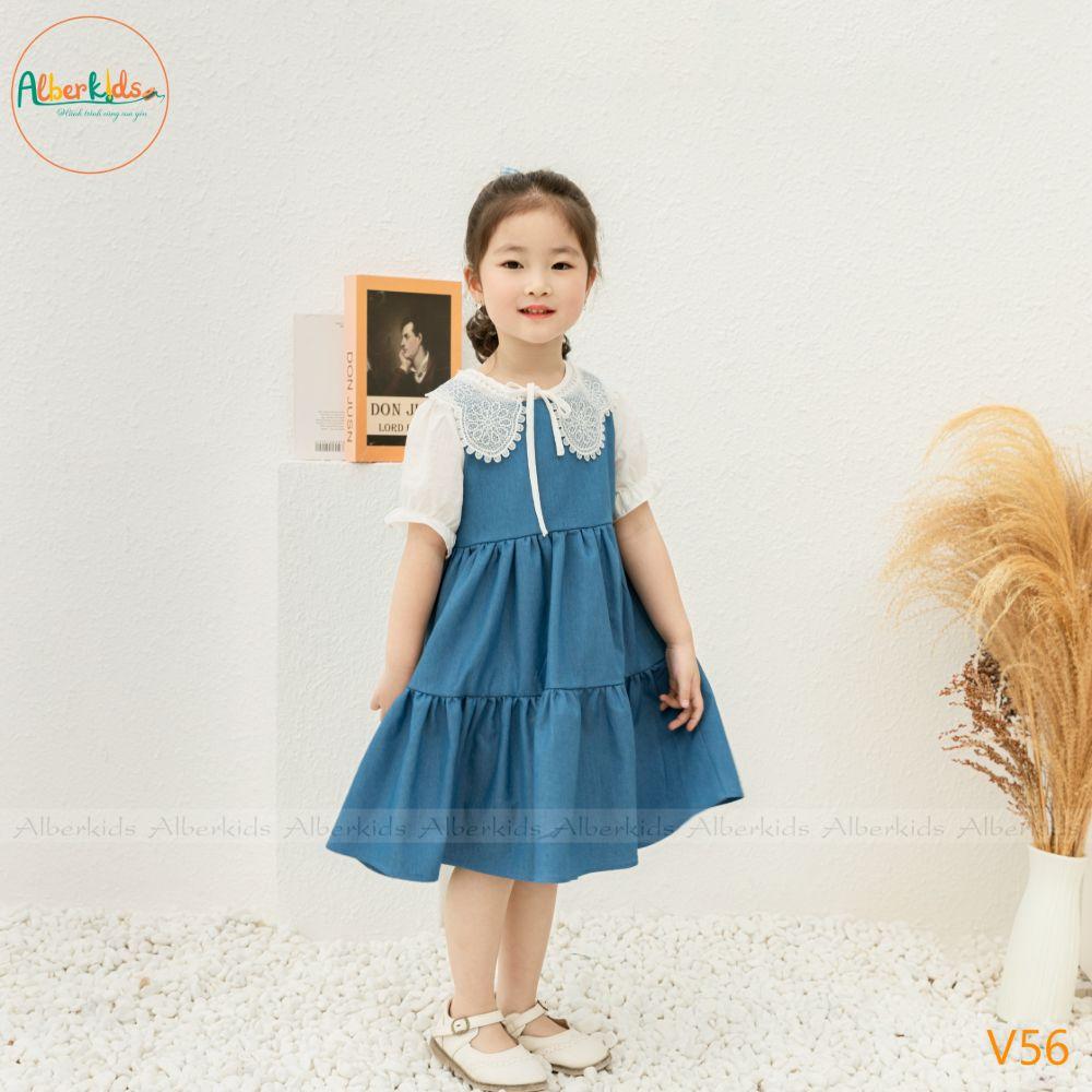 Váy bé gái ALBERKIDS bò denim 2 dây 3 tầng công chúa xinh đẹp cho trẻ em 2,3,4,5,6,7,8,9,10,11,12 tuổi [V56