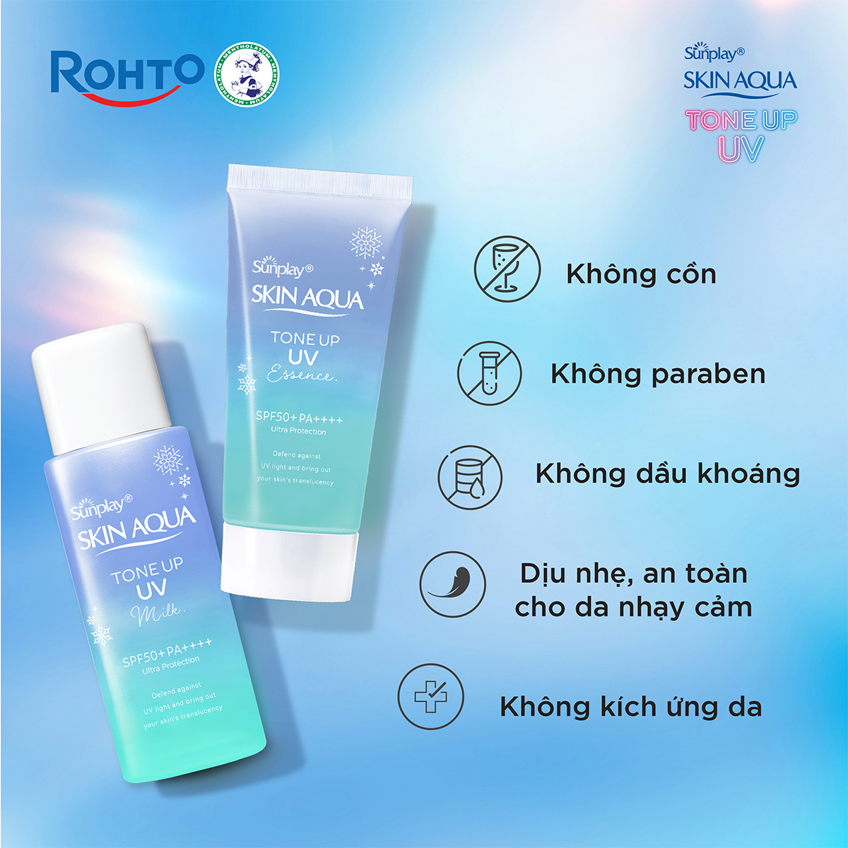 Kem chống nắng nâng tông Skin Aqua Tone up Blue cho da vàng có khuyết điểm đỏ, dạng tinh chất Sunplay Skin Aqua Tone Up UV Essence Blue SPF 50+ PA++++ 50g