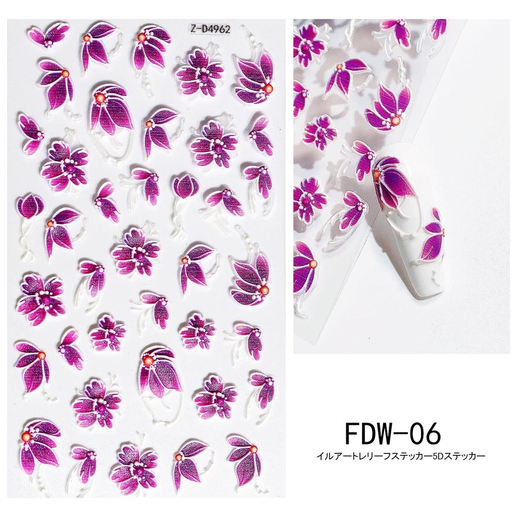 Sticker gắn dán đính móng hoa lá nail 3 chiều nổi 5D , decal hình dán hoa nail trang trí móng cao cấp