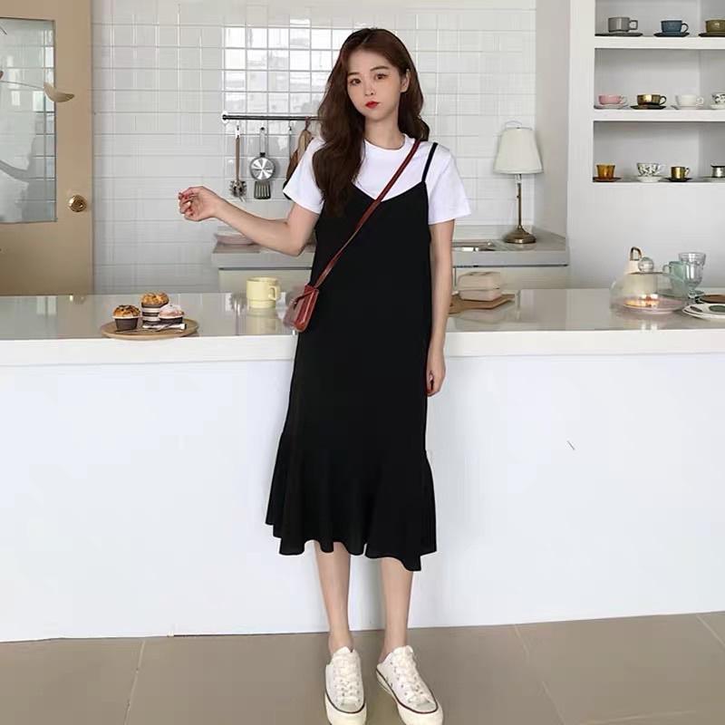 Váy hai dây maxi dáng suông đuôi cá Đầm dáng suông Quảng châu