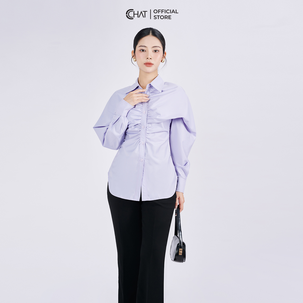 Áo Sơ Mi Nữ  Kiểu Nhún Eo Thân Dài Dáng Ôm Chất Thô Cao Cấp 53FDT2015OT