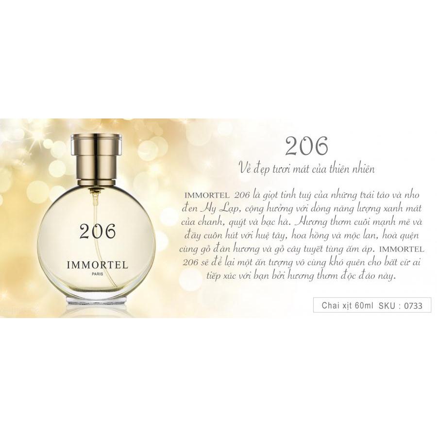 Nước Hoa nữ IMMORTEL PARIS 206 dung tích 60ml Eau De Parfum - Quyến rũ và đầy cuốn hút -0733