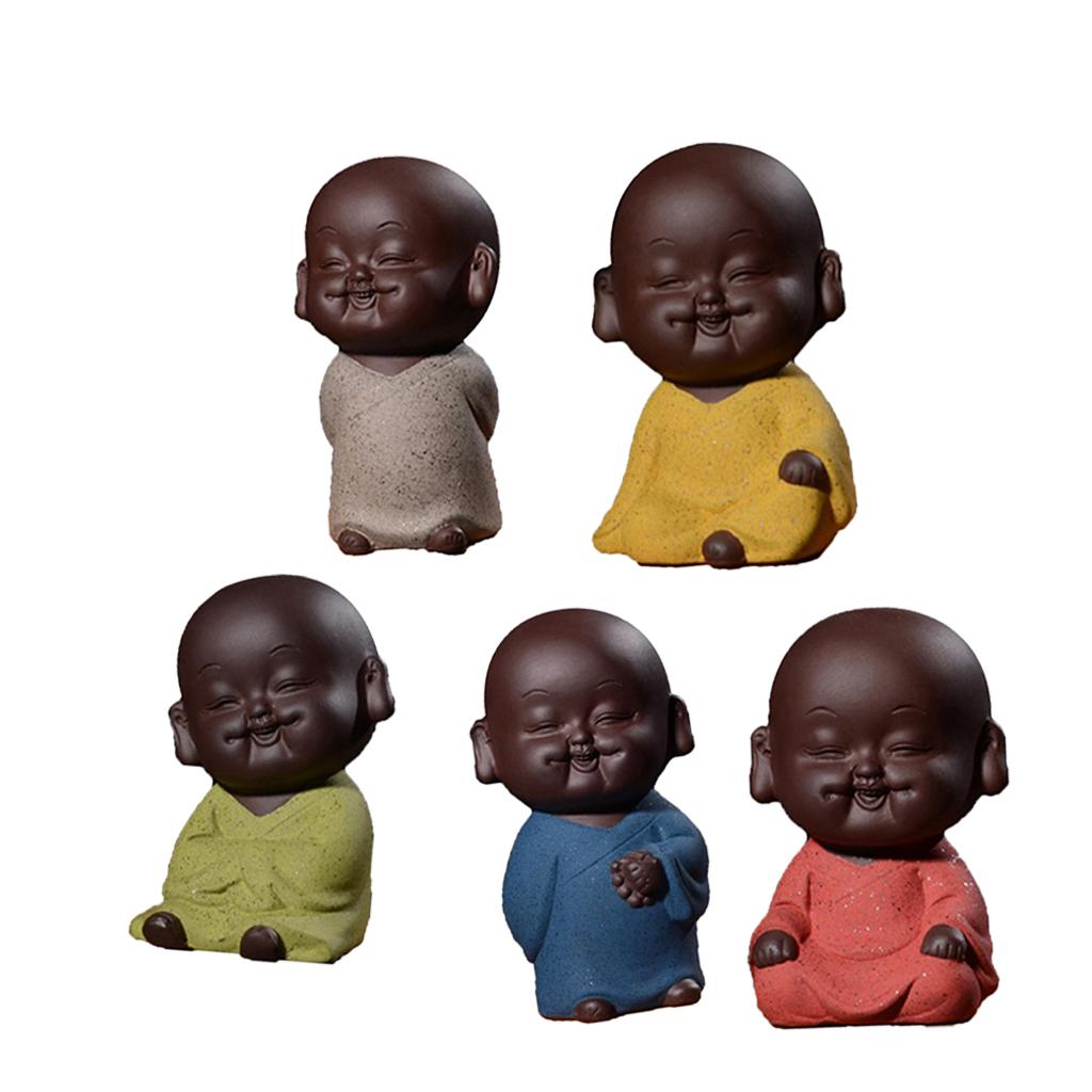 Mini Ceramic Buddha Statue Monk Tea Pet for Zen Garden Sand Meditation Home Office Table Decoration