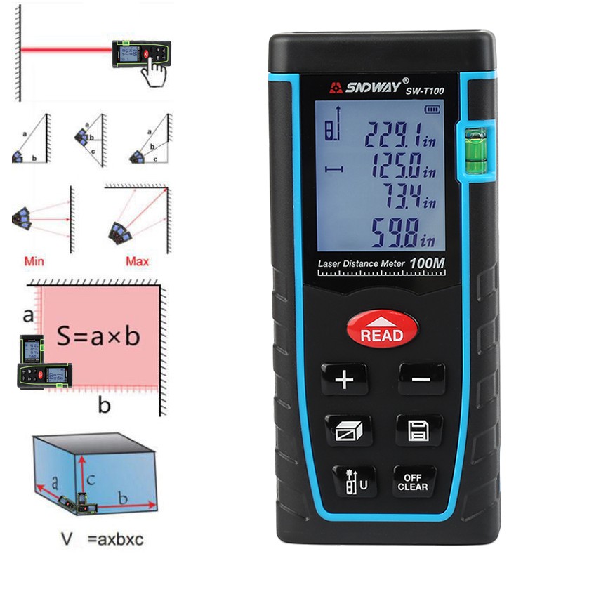 Máy Đo Khoảng Cách Bằng Laser 100m SNDWAY SW-M100 Tặng Kèm 02 Đèn LED USB - Hàng Chính Hãng