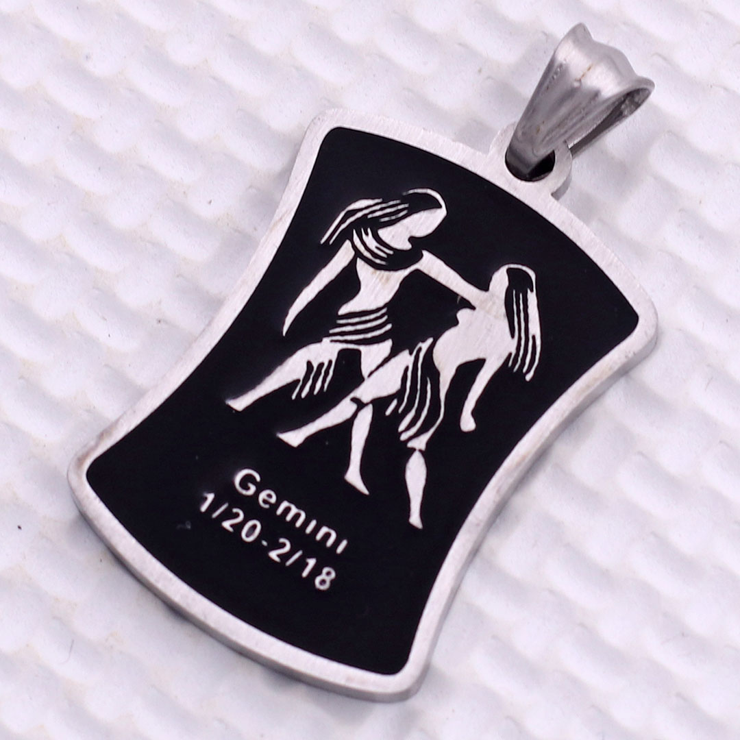 Mặt dây chuyền cung Song Tử - Gemini inox trắng kèm vòng cổ dây chuyền inox trắng + móc inox trắng, Cung hoàng đạo