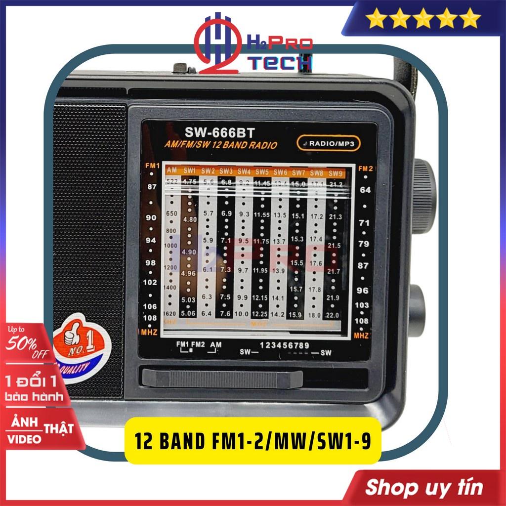 Đài Radio Đa Năng Shuae SW-666BT 12Band Fm/Am/Sw, Bluetooth/Usb/Thẻ Nhớ, Đài Nghe Nhạc Cao Cấp, Tặng Pin Sạc-H2Pro Tech