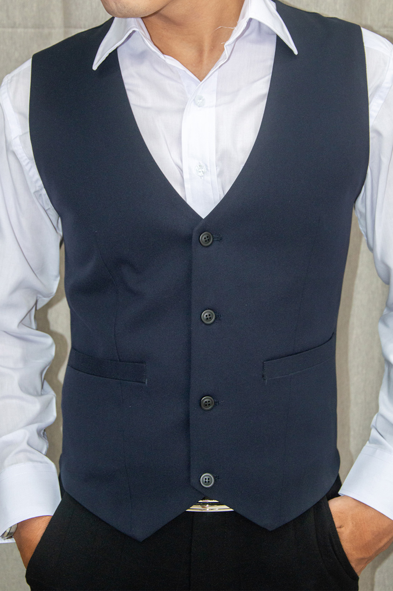 Áo gile nam ôm body màu xanh đen chất liệu vải dày mịn