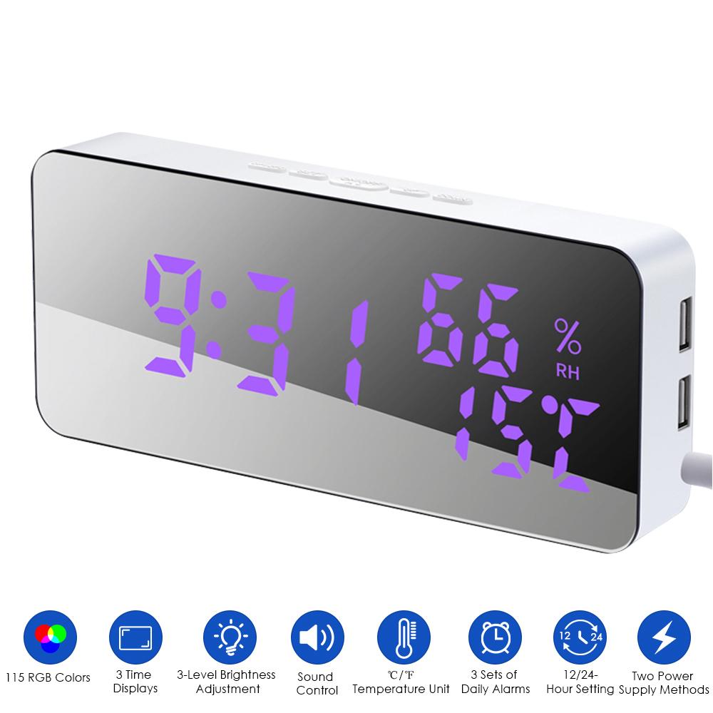 Đồng hồ báo thức mặt gương kỹ thuật số 115 RGB, 3 chế độ hiển thị thời gian, điều khiển bằng giọng nói