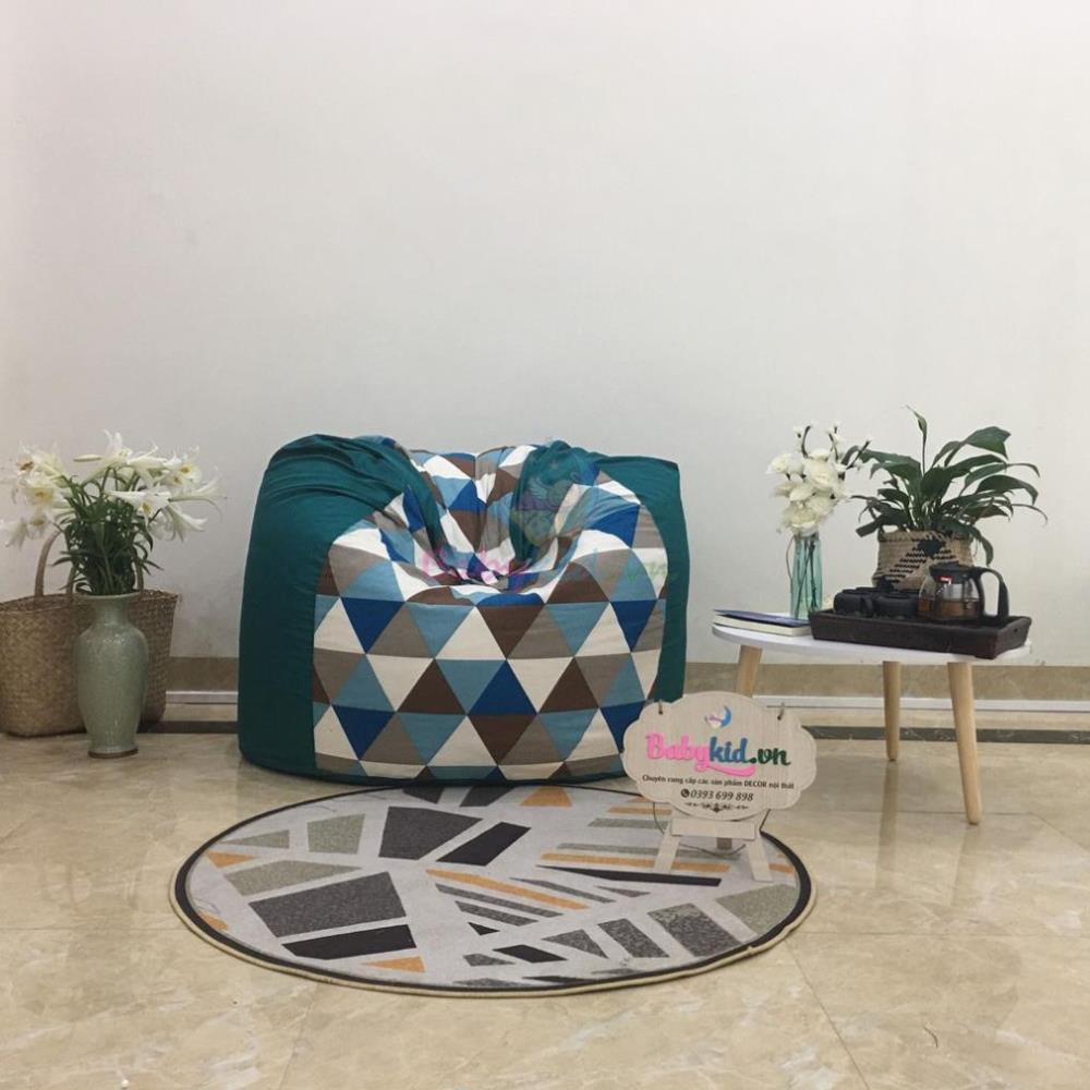 Ghế xốp dáng lê, size XL, canvas tam giác xanh mix cổ vịt kaki, có xốp