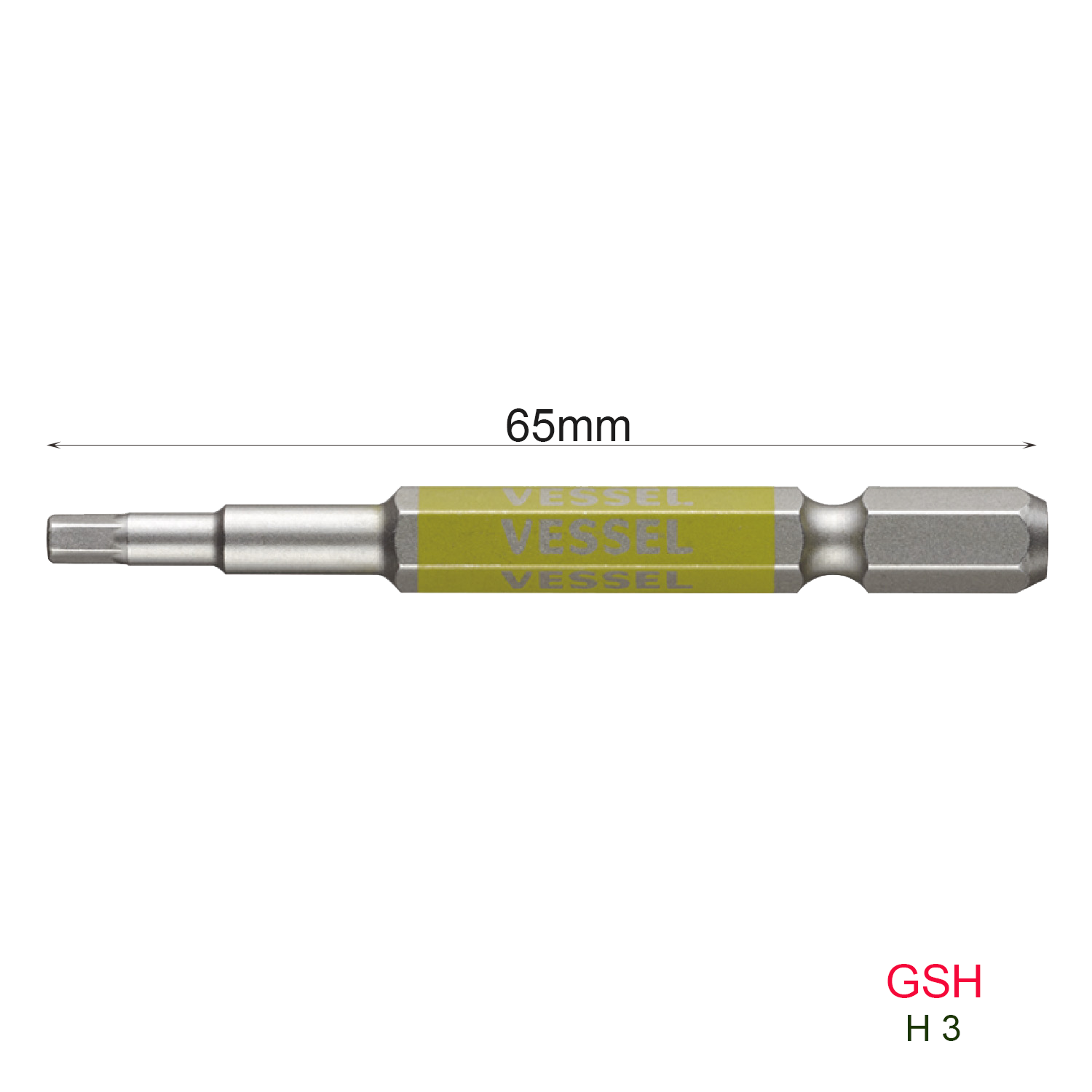 Mũi vặn vít L=65mm đầu lục giác GSH chuôi lục giác H = 6,35mm Vessel (Nhật Bản)