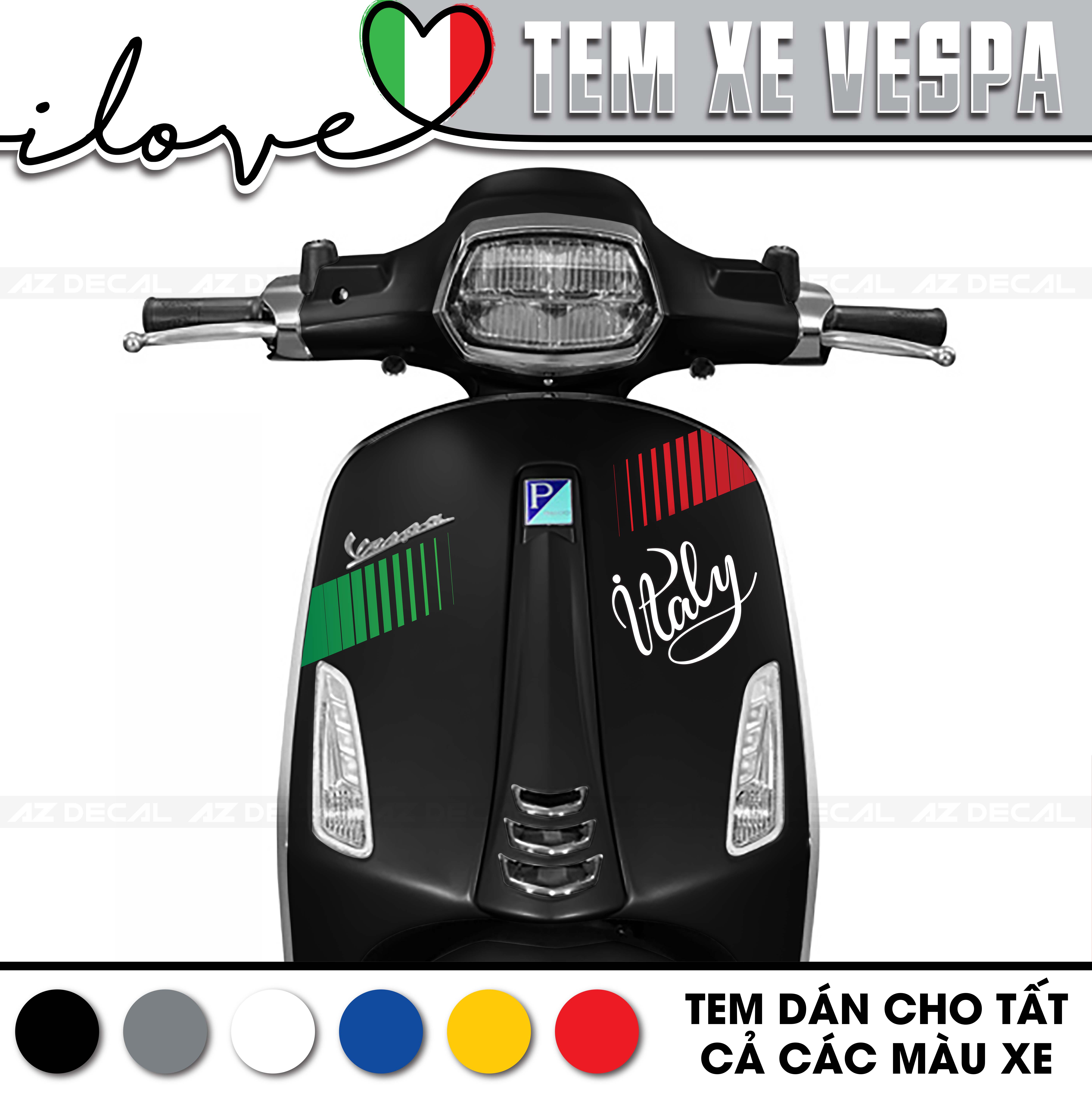 Tem Dán Xe Vespa Sprint/Primavera/GTS/LX Mẫu Chữ Italy | VP10 | Decal Rời Chống Thấm Nước, Dễ Dán