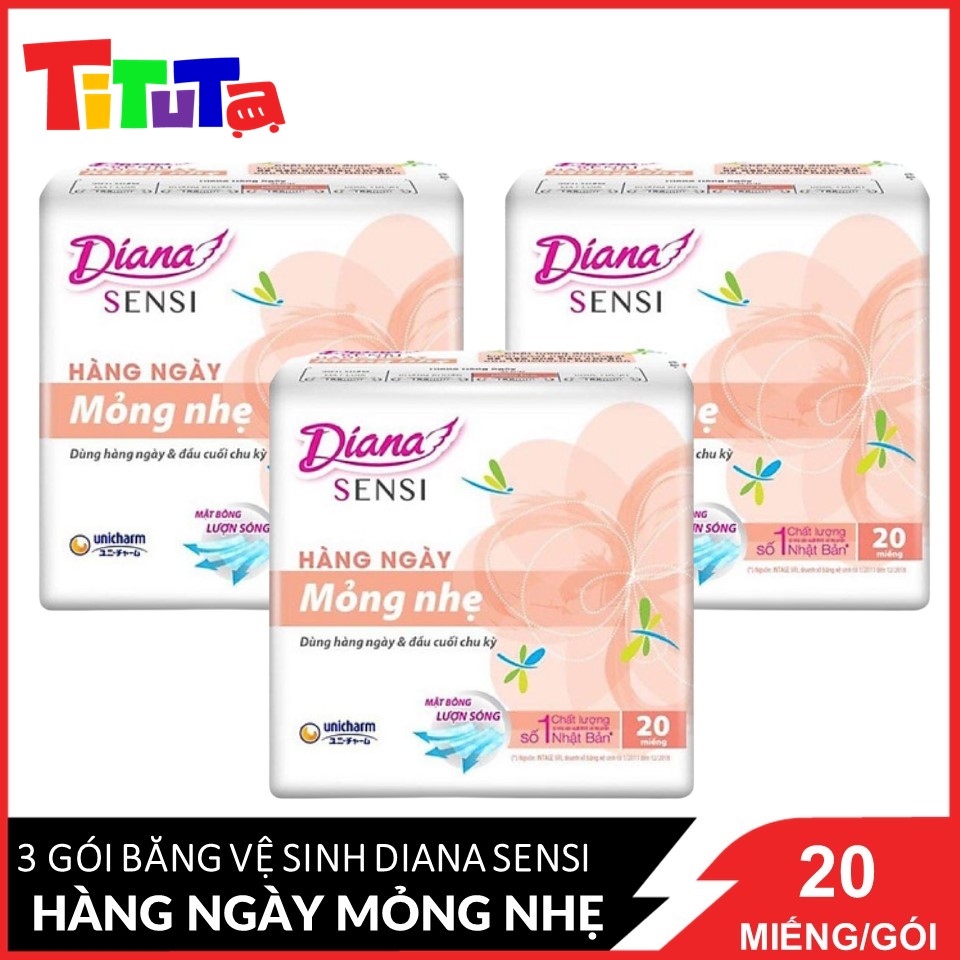 COMBO 3 Băng vệ sinh Diana Sensi Hàng ngày Mỏng nhẹ 20 miếng/gói X3