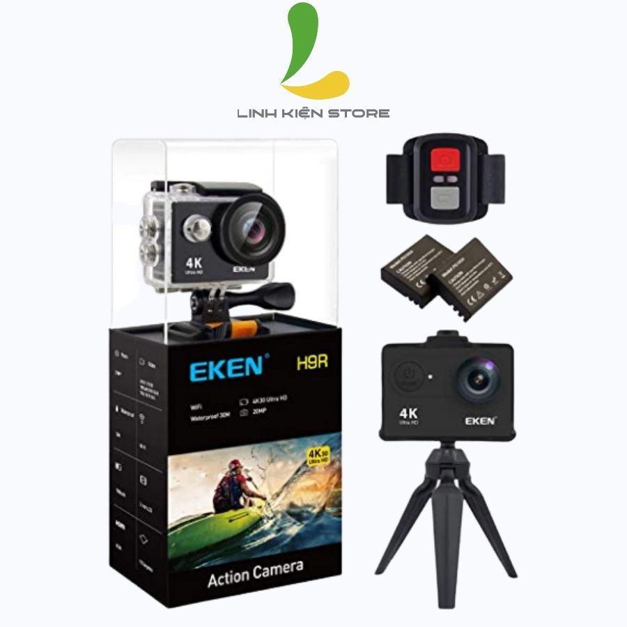 Combo máy ảnh hành trình Eken H9r Hộp Kính – - Camera hành động quay 4K cực chất hỗ trợ wifi kết nối trong phạm vi 10m - Hàng chính hãng