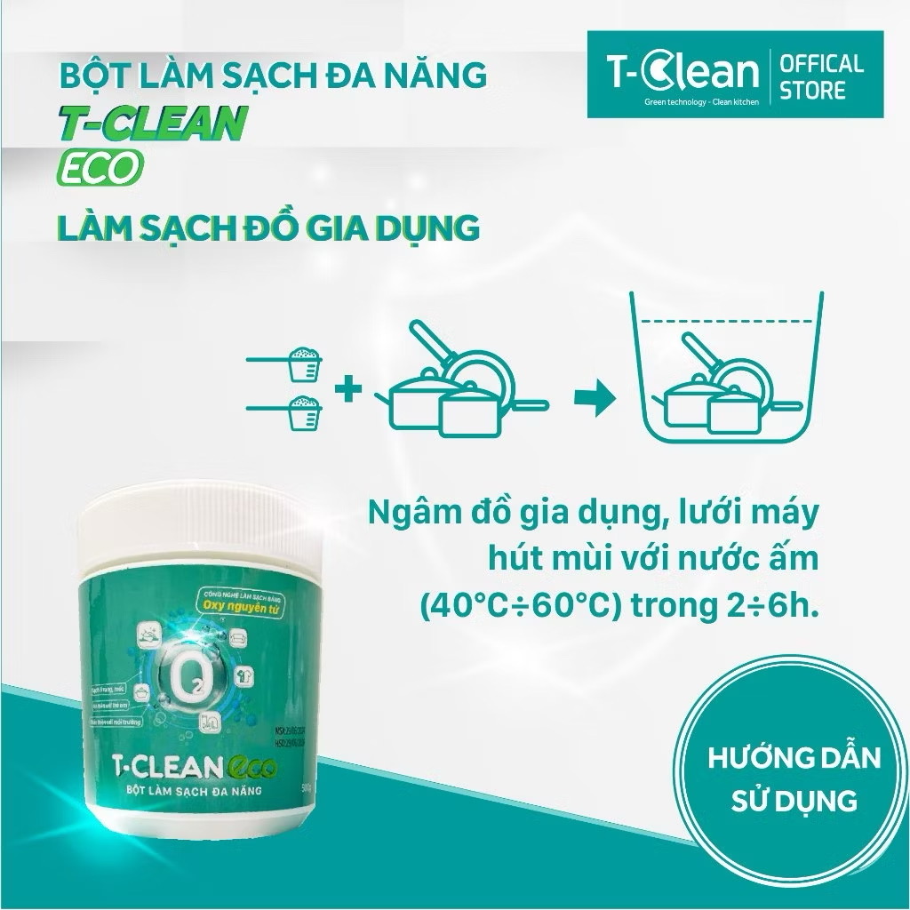 Bột Làm Sạch Đa Năng T-Clean 500gr - Tẩy Ố Vàng - Bẩn Trên Nhiều Bề Mặt - Đá - Gỗ - Quần Áo