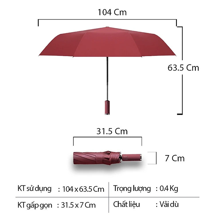 Ô Dù Chống Nắng Che Mưa Cản UV Tự Động Đóng Mở GROFA - Hàng chính hãng ( Giao màu ngẫu nhiên) 