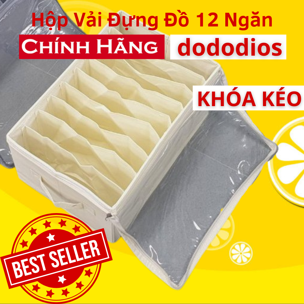 [12 Ngăn - Có Nắp Là Khóa Kéo Cao Cấp] Hộp vải đựng quần áo chia ngăn dododios chất liệu vải không dệt giỏ đựng quần áo đồ lót chia 9 và 11 ngăn mềm, hộp vải chia ngăn đựng quần áo có nắp - Chính hãng dododios