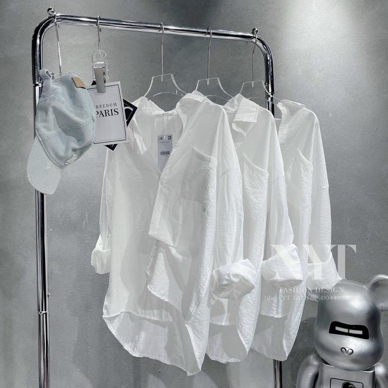 Áo Sơ Mi Form Rộng MOLA Màu Trắng Dáng Dài 1 Túi Kiểu Hàn Quốc Vintage Ulzzang Tiểu Thư Bánh Bèo Chất Đũi