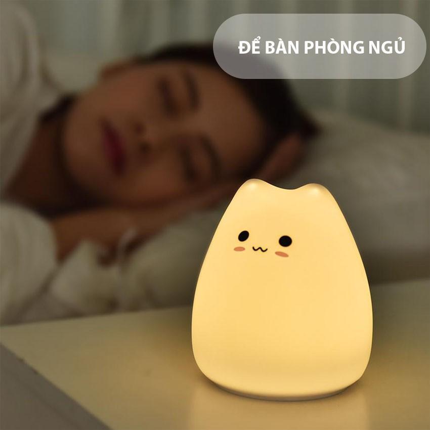 Đèn ngủ mini silicon hình Mèo Cute cho phòng trẻ em, cảm ứng đổi màu cực đáng yêu Venado